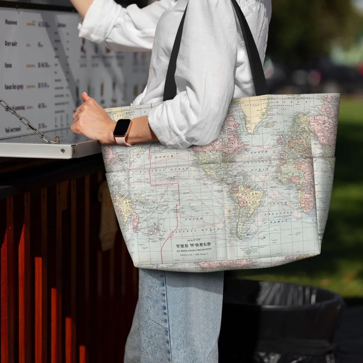 Bolsa tote vintage com mapa do - Yoga Fitness World avaliação e preço