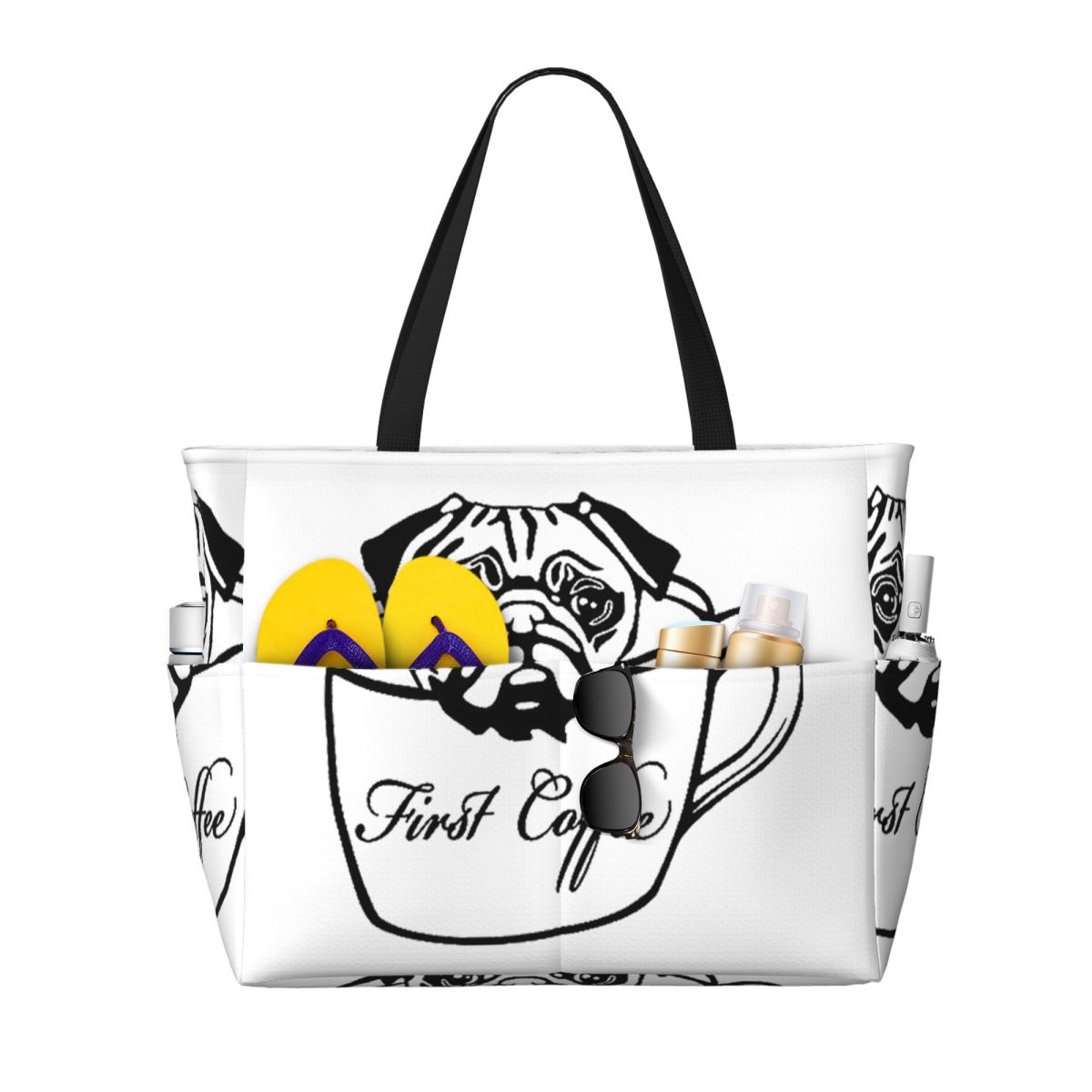 Pug First Coffee Beach Tote Ba - Yoga Fitness First avaliação e preço