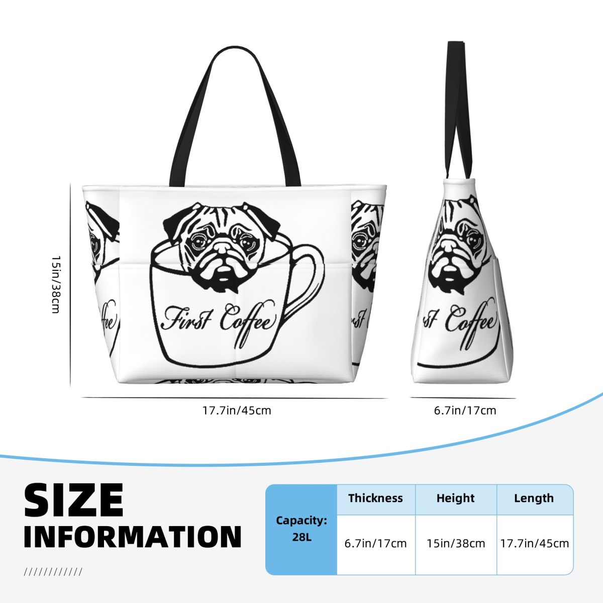 Pug First Coffee Beach Tote Ba - Yoga Fitness First avaliação e preço
